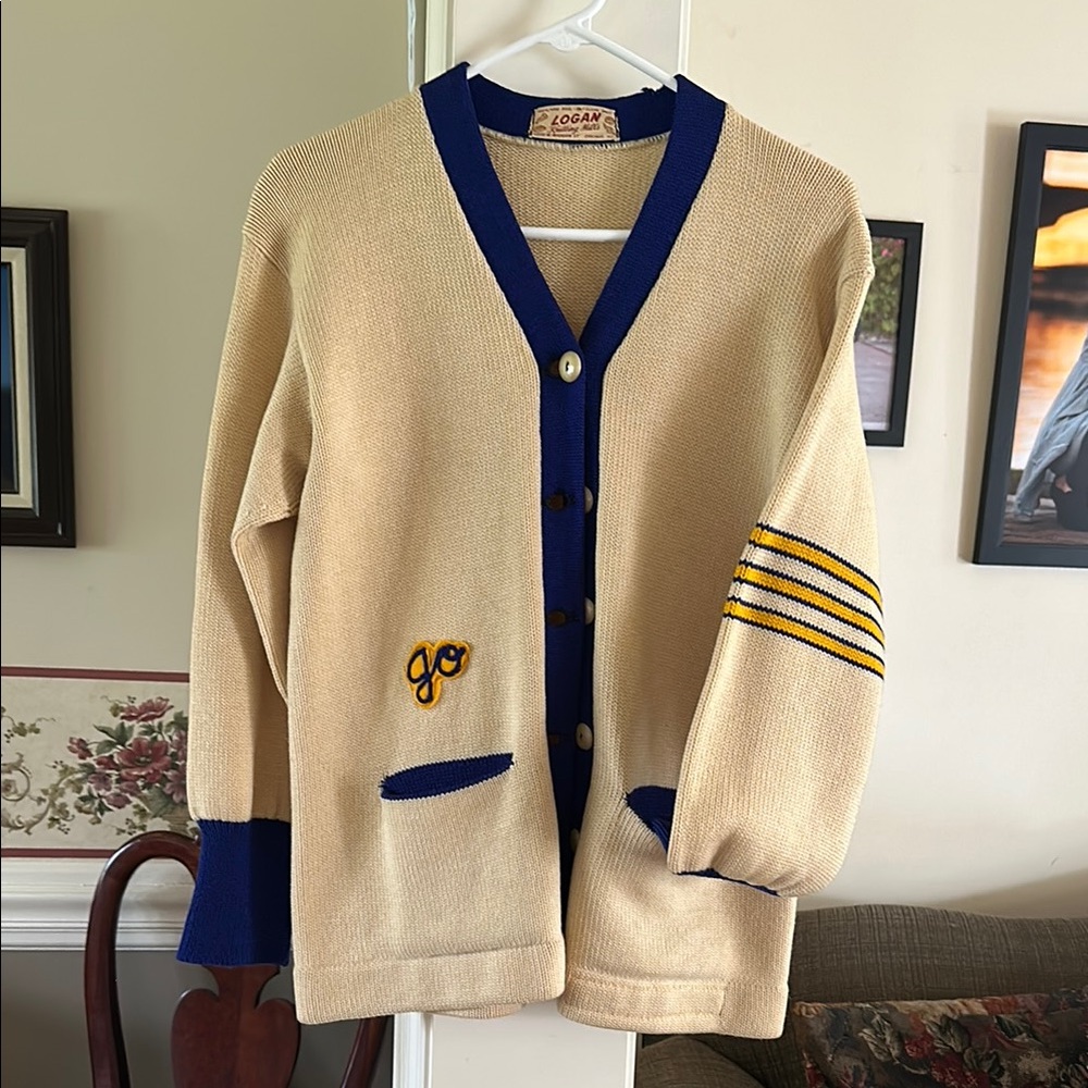 1950s Logan Knitting Mills Good Counsel HS hand-knit sports cardigan, EUC